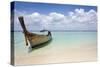 Beautiful Longtail Boat on the Sand Seashore-Alexander Yakovlev-Stretched Canvas