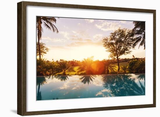 Beautiful Luxury Home with Swimming Pool at Sunset-EpicStockMedia-Framed Photographic Print
