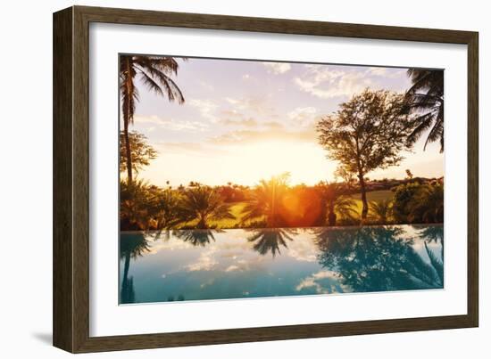 Beautiful Luxury Home with Swimming Pool at Sunset-EpicStockMedia-Framed Photographic Print