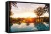 Beautiful Luxury Home with Swimming Pool at Sunset-EpicStockMedia-Framed Stretched Canvas