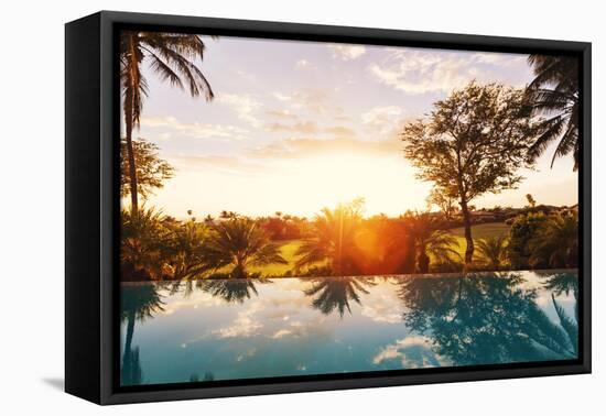 Beautiful Luxury Home with Swimming Pool at Sunset-EpicStockMedia-Framed Stretched Canvas