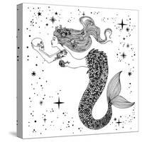 Beautiful Mermaid with Human Skull in Her Hands. Hand Drawn Isolated Vector Illustration. Sea, Fant-Anastasia Mazeina-Stretched Canvas