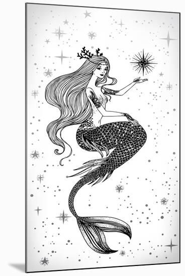 Beautiful Mermaid with Star in Her Hands Hand Drawn Illustration. Sea, Fantasy, Spirituality, Mytho-Anastasia Mazeina-Mounted Art Print