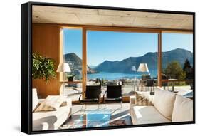 Beautiful Modern House in Cement, Interiors, View from the Living Room-zveiger-Framed Stretched Canvas