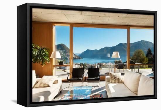 Beautiful Modern House in Cement, Interiors, View from the Living Room-zveiger-Framed Stretched Canvas