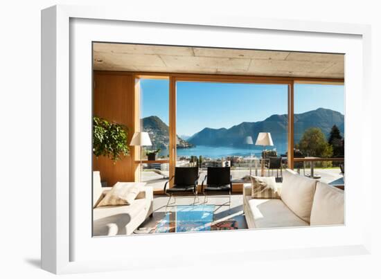 Beautiful Modern House in Cement, Interiors, View from the Living Room-zveiger-Framed Photographic Print