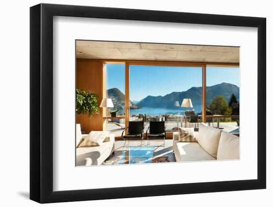 Beautiful Modern House in Cement, Interiors, View from the Living Room-zveiger-Framed Photographic Print