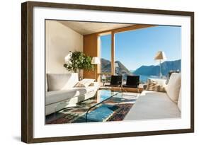 Beautiful Modern House in Cement, Interiors, View from the Living Room-zveiger-Framed Art Print
