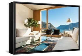 Beautiful Modern House in Cement, Interiors, View from the Living Room-zveiger-Framed Stretched Canvas