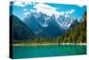 Beautiful Mountain Lake in Dolomites-Tetyana Kochneva-Stretched Canvas