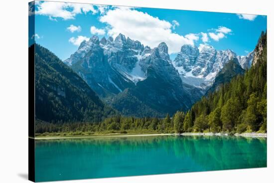 Beautiful Mountain Lake in Dolomites-Tetyana Kochneva-Stretched Canvas