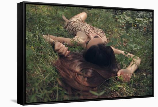 Beautiful Mysterious Woman in Forest-Lisa_A-Framed Stretched Canvas