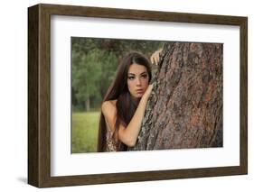 Beautiful Mysterious Woman in Forest-Lisa_A-Framed Photographic Print