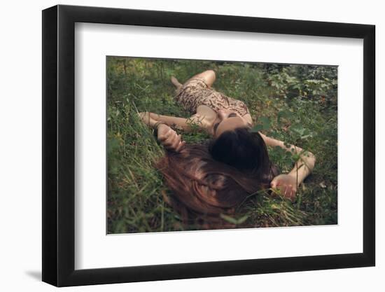 Beautiful Mysterious Woman in Forest-Lisa_A-Framed Photographic Print