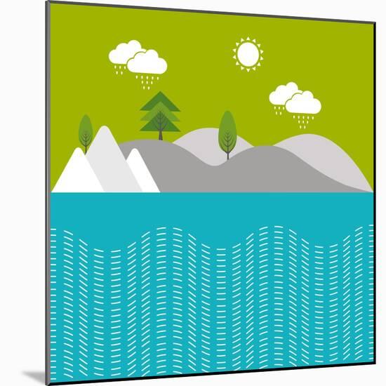 Beautiful Nature Background with River, Water, Green Trees and Mountains.-Allies Interactive-Mounted Art Print