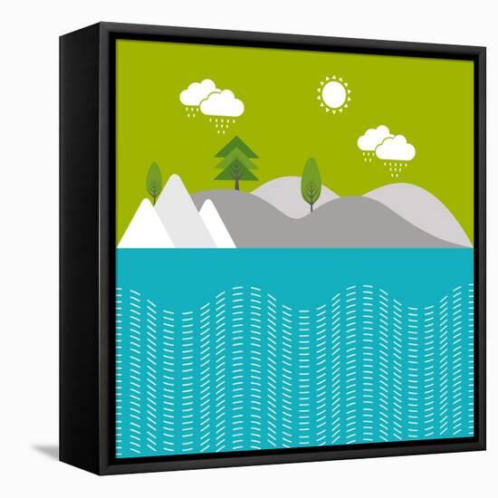 Beautiful Nature Background with River, Water, Green Trees and Mountains.-Allies Interactive-Framed Stretched Canvas