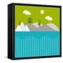 Beautiful Nature Background with River, Water, Green Trees and Mountains.-Allies Interactive-Framed Stretched Canvas