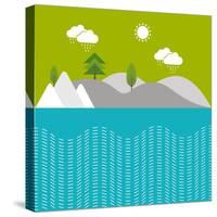 Beautiful Nature Background with River, Water, Green Trees and Mountains.-Allies Interactive-Stretched Canvas