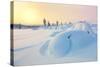 Beautiful Northern Winter Landscape - Sunset, Snow Covered Pine Trees and Big Snowbanks-Taiga-Stretched Canvas