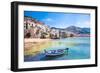 Beautiful Old Harbor with Wooden Fishing Boat in Cefalu, Sicily, Italy.-Aleksandar Todorovic-Framed Premium Photographic Print