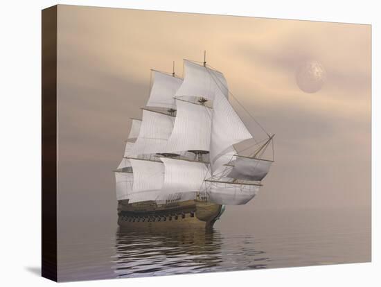 Beautiful Old Merchant Ship Sailing on Quiet Waters-null-Stretched Canvas