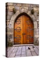 Beautiful Old Wooden Door with Iron Ornaments in a Medieval Castle-ccaetano-Stretched Canvas