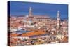 Beautiful orange roofs and neighborhoods, houses and church in Venice, Italy.-William Perry-Stretched Canvas