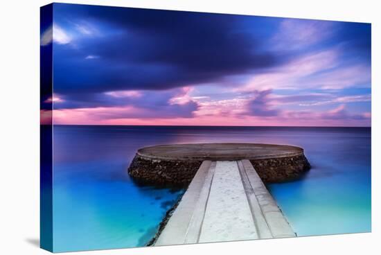 Beautiful Pier in Sunset, Dramatic Purple and Blue Cloudy Sky, Place for Romantic Dinner, Luxury Re-Anna Omelchenko-Stretched Canvas