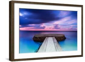 Beautiful Pier in Sunset, Dramatic Purple and Blue Cloudy Sky, Place for Romantic Dinner, Luxury Re-Anna Omelchenko-Framed Photographic Print