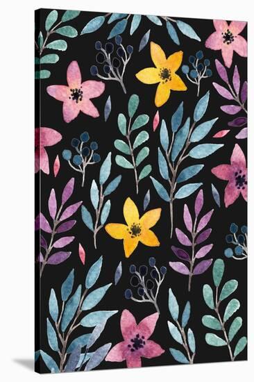 Beautiful Postcard with Hand Drawn Floral Elements. Bright Colors, Simple Shapes. Hand Drawn Waterc-Maria Sem-Stretched Canvas
