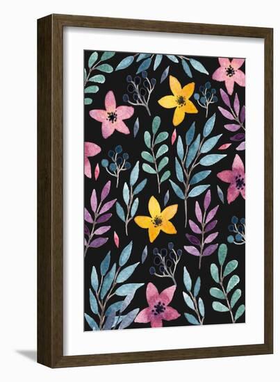 Beautiful Postcard with Hand Drawn Floral Elements. Bright Colors, Simple Shapes. Hand Drawn Waterc-Maria Sem-Framed Art Print