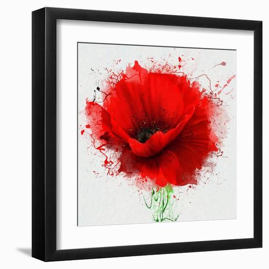 Beautiful Red Poppy, Closeup on a White Background, with Elements of the Sketch and Spray Paint, As-Pacrovka-Framed Art Print