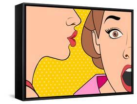 Beautiful Retro Woman Whispering a Gossip to Her Surprised Friend. Vintage Art.-Denis Cristo-Framed Stretched Canvas