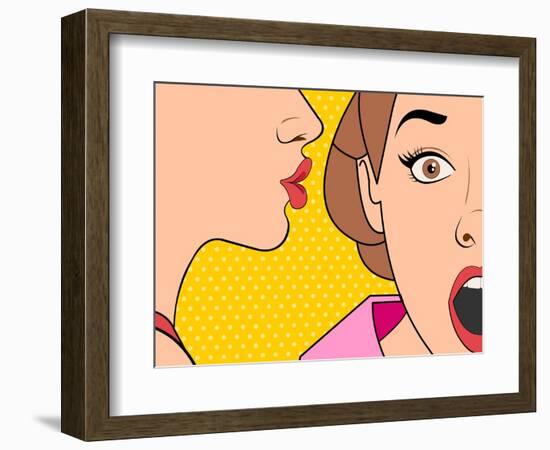 Beautiful Retro Woman Whispering a Gossip to Her Surprised Friend. Vintage Art.-Denis Cristo-Framed Art Print
