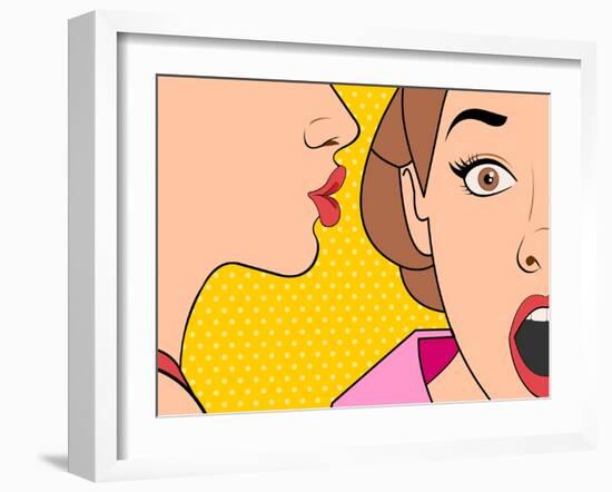 Beautiful Retro Woman Whispering a Gossip to Her Surprised Friend. Vintage Art.-Denis Cristo-Framed Art Print