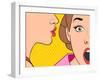 Beautiful Retro Woman Whispering a Gossip to Her Surprised Friend. Vintage Art.-Denis Cristo-Framed Art Print