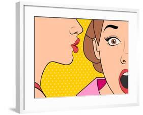 Beautiful Retro Woman Whispering a Gossip to Her Surprised Friend. Vintage Art.-Denis Cristo-Framed Art Print