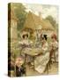 Beautiful Rich Women Taking Tea at a Farm.-null-Stretched Canvas