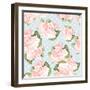 Beautiful Rose Pattern with Blue Polka Dot Background-Alisa Foytik-Framed Art Print