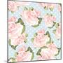 Beautiful Rose Pattern with Blue Polka Dot Background-Alisa Foytik-Mounted Art Print