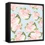 Beautiful Rose Pattern with Blue Polka Dot Background-Alisa Foytik-Framed Stretched Canvas