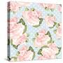 Beautiful Rose Pattern with Blue Polka Dot Background-Alisa Foytik-Stretched Canvas