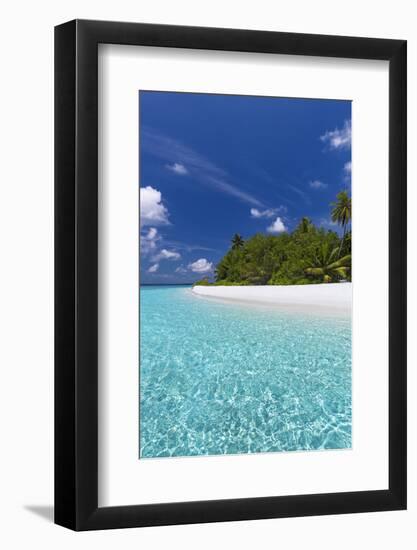 Beautiful sandy beach, lagoon and palm trees, The Maldives, Indian Ocean-Sakis Papadopoulos-Framed Photographic Print