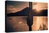 Beautiful Scenic Landscape with Saguaro Cactus Mountains and Sun Ray Flare.-BCFC-Stretched Canvas