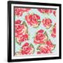 Beautiful Seamless Rose Pattern with Blue Polka Dot Background, Vector Illustration-Alisa Foytik-Framed Art Print