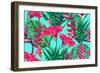 Beautiful Seamless Vector Floral Pattern Background. Tropical Flowers, Palm Leaves, Jungle Leaves,-NataliaKo-Framed Art Print