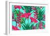 Beautiful Seamless Vector Floral Pattern Background. Tropical Flowers, Palm Leaves, Jungle Leaves,-NataliaKo-Framed Art Print