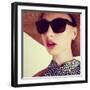 Beautiful Sensual Young Brunette Woman in a Hat and Sunglasses-Yuliya Yafimik-Framed Photographic Print