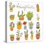 Beautiful Set of Hand Drawn Houseplants-Olillia-Stretched Canvas