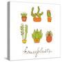 Beautiful Set of Hand Drawn Houseplants-Olillia-Stretched Canvas